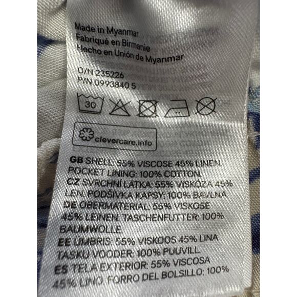 H&M Size XS Blue Off White Floral Linen Blend Elastic Waist Pockets Shorts - Picture 5 of 6